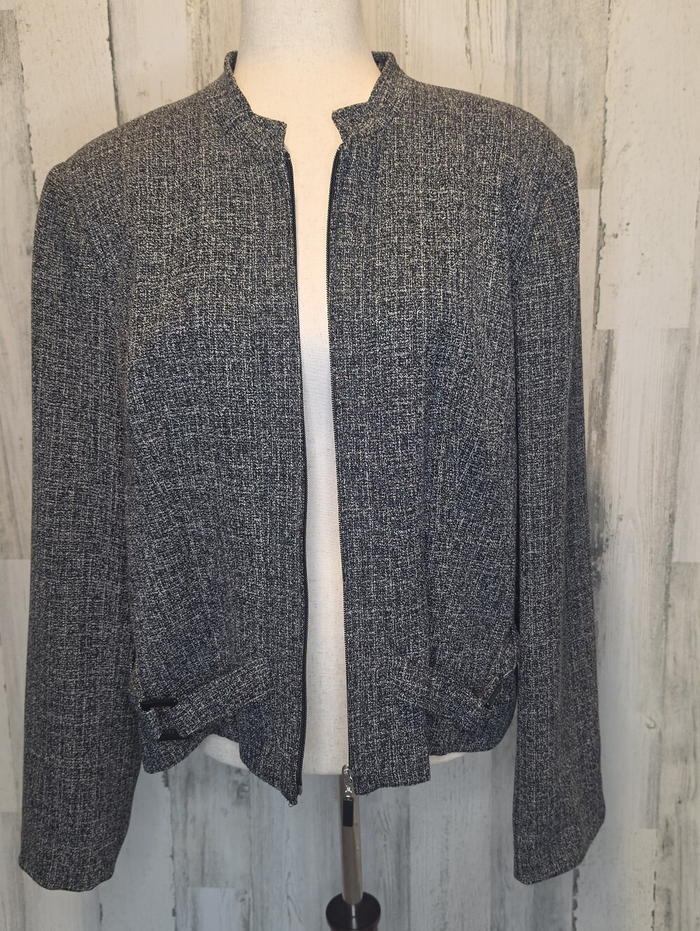 Dressbarn Women's XL Black White Tweed Zip Front Career Jacket Blazer Textured - Picture 7 of 9